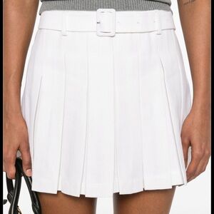 White Pleated Mini Skirt with Belt